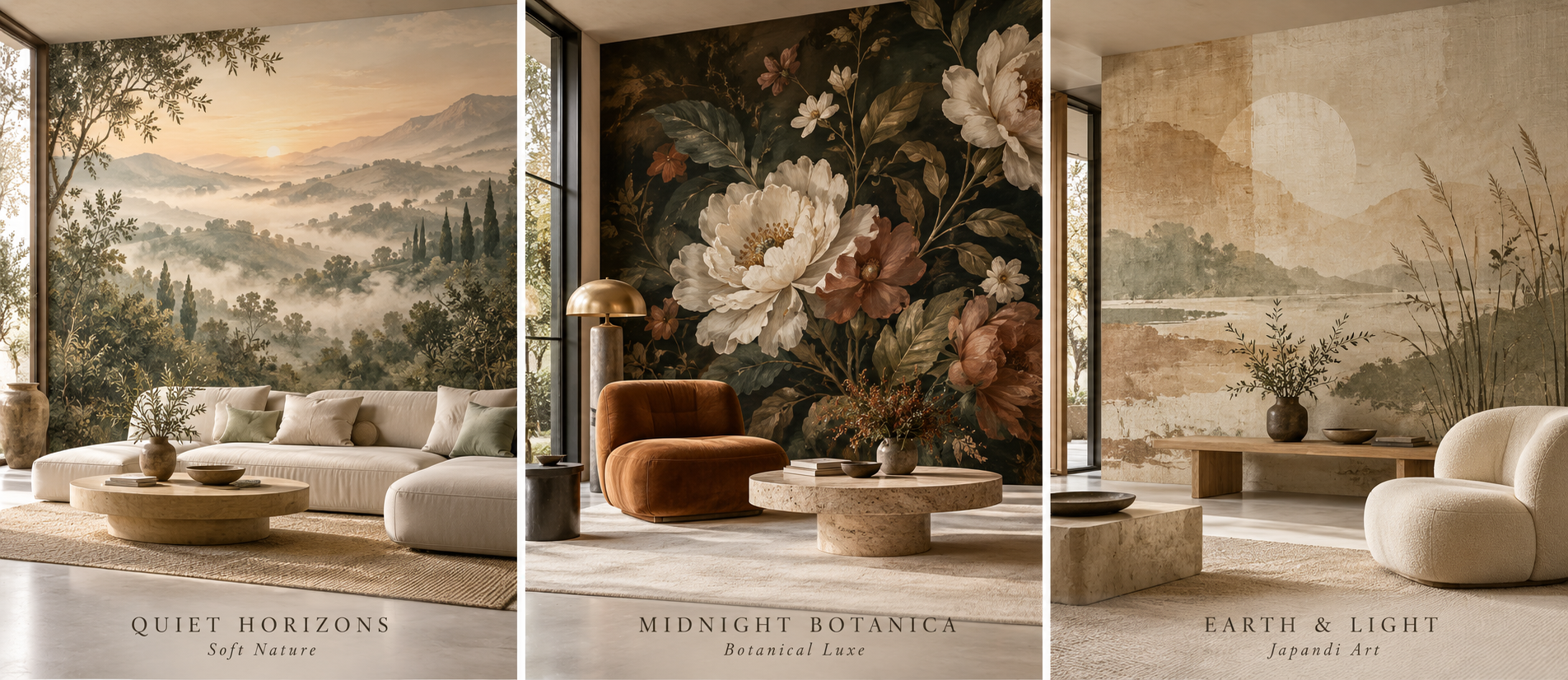 Quiet Horizons, Midnight Botanica and Earth & Light: artistic mural inspirations